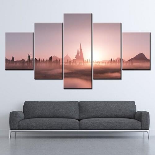Canvas Painting Wall Art Frame Home Decor Pictures 5 Pieces pink skyline city Scenery modern Poster Living Room HD Printed