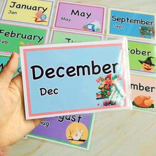 Montessori Month English Words Learning Cards 12pcs English Word Cognitive Flashcards Teaching Aid Children Early Education Toys