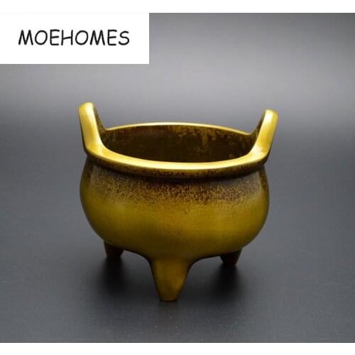 China Temple Buddhism Three feet retro xuande furnace Bronze brass incense burner Censer decoration metal handicraft