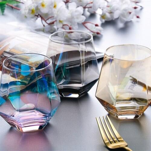 Creative Crystal Glass Cup Golden Rim Transparent Coffee Milk Tea Mug Geometric Whiskey Glass Home Bar Drinkware Couple Gifts