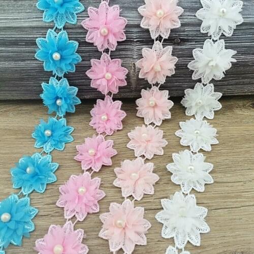 17 Flowers/roll) 5cm Width 4 Colors Lace Chiffon Flowers Home Decoration Clothing Accessories Handmade DIY Crafts Lace