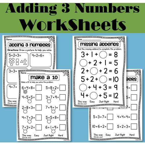 Kindergarten Math Mathematical addition Adding 3 Numbers Worksheets learn English Practice Book Kids Workbook Learning Toys