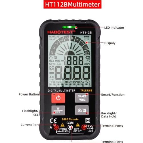 HABOTEST HT112B Smart mini Multimeter Professional Digital Multimeter Auto Range Electrician Instrumentation Tester Meter NCV