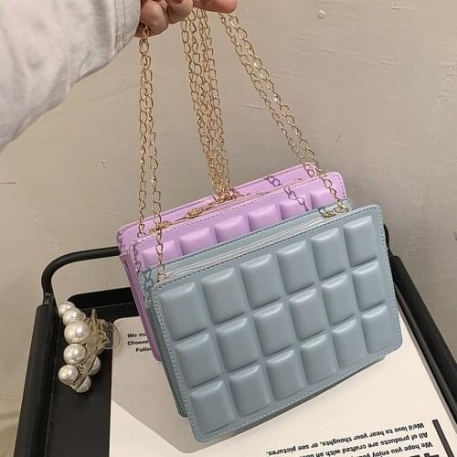 Fashion Women Pure Color Shoulder Bag Casual Ladies Chocolate Grid PU Leather Messenger Bags Single Shoulder Pouch