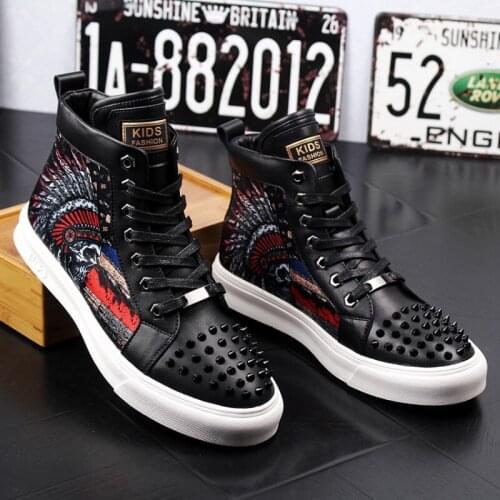 Mens ankle high-top shoes mens thick sole loafers leather rivet mens shoes versatile casual shoes mens designer loafers