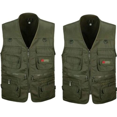 2 Pcs Army Green Mens Fishing Vest with Multi-Pocket Zip for Photography / Hunting / Travel Outdoor Sport - XXL & XXXL