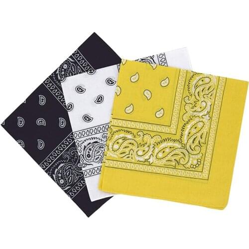 Set of 3 bandanas Paisley Man and Woman 57 x 57 cm Black + white + yellow