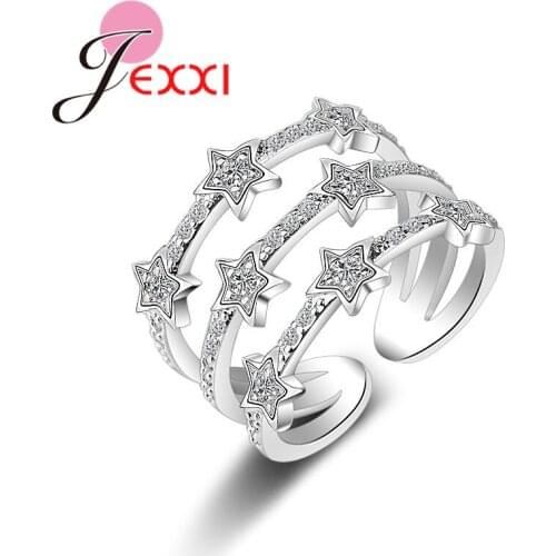 Real 925 Sterling Silver Rings Romantic Multilayers Twinkling CZ Crystal Zircon Stone Stars Jewelry for Women Nice Gift