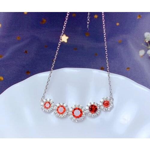 Natural Red Garnet Clavicle Chain Necklace For Women Party S925 Silver Fine Jewelry Real Garnet Gemstones Certificate #Q113