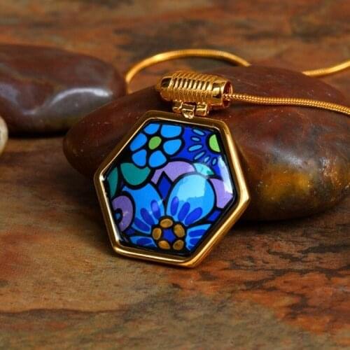Splendid four seasons 2020 new Cloisonne jewelry enamel color Hexagon necklace pendant for woman fashionable woman pendant