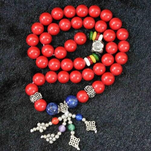 Newly red cinnabar 8mm round with silver-color spacer beads diy for women jewelry bracelet 18"B970