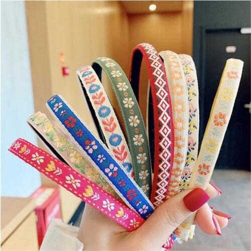 2021 Summer Embroidered Flower Retro Hairband Headband Women Girls Hair Head Hoop Band Accessories Scrunchie Hairbands Headdress