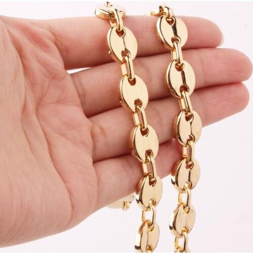 Simple Design Hot Stainless Steel Gold Coffee Beans Link Chain Mens Womens Necklace/Bracelet Unisexs Jewelry 7-40inch 11MM