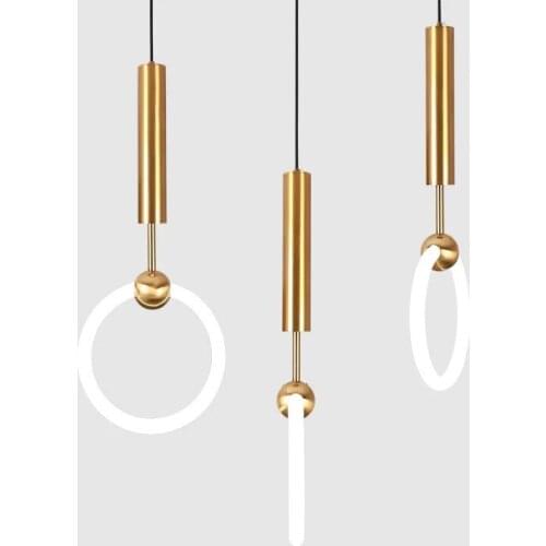 Nordic Modern Led Pendant Lights Staircase Dining Room Foyer Hanging Lamp Golden Creative Art Single Head Ring Small Chandeliers