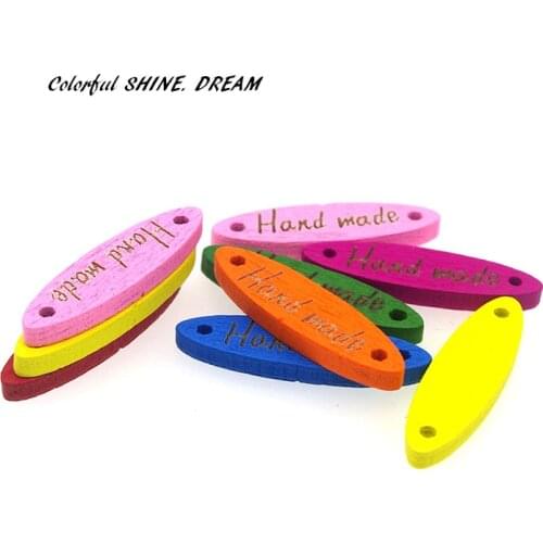 50pcs Wood Buttons Colorful Oval Pattern Sewing Button Hand Made Scrapbooking Embellishments Crafts DIY Decorative 28*8mm