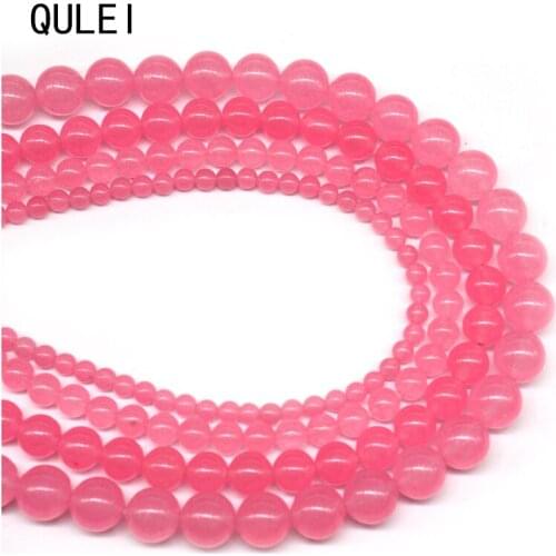 Pink Chalcedony Natural White Stone loose Round Beads For Jewelry Making DIY Bracelet Woman Necklace4 6 8 10 12 MM