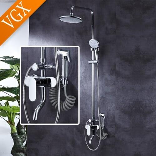 VGX Bathroom Rain Shower Sets System Bath Handheld Showers Rainfall Head Mixer Tap Faucet Silver Brass Copper Chrome S1110