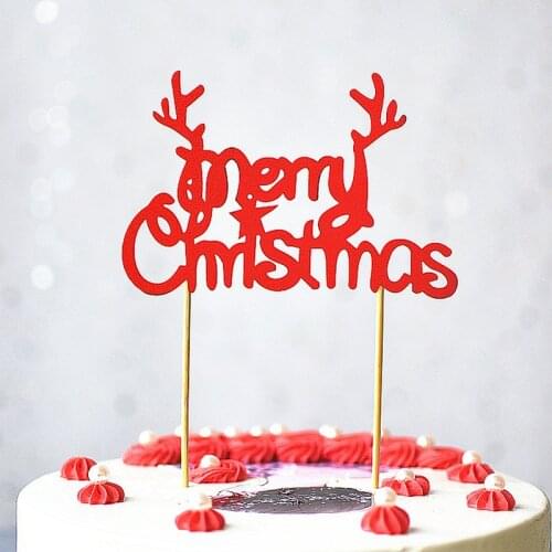 2pcs Christmas Party cake topper Red green merry christmas cake Dessert Decoration Cupcake Topper For Xmas New Year Cakes gifts