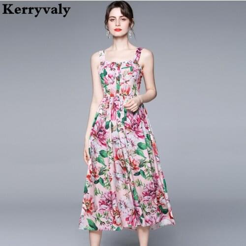 Bohemian Floral Print Spaghetti Stap Summer Beach Dress Women Sleeveless Runway Bead Off Shoulder Sexy Long Party Dresses K6111