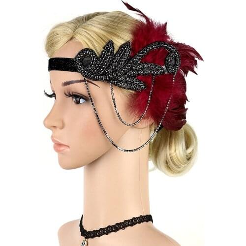 Vintage 1920s Feather Headband Wedding Hair Accessories Flapper Fancy Dress