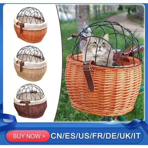 Vintage Bicycle Basket Rattan Bicycle Front Baskets Bicycle Balance Baskets With Metal Hollow Cover Bike Wicker Pet Basket