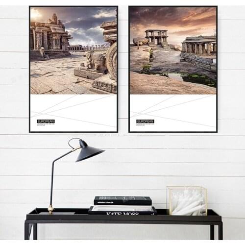 Vintage Design Poster Wall Europe retro Ancient Building Art Decor Painting Canvas Home Decoration Canvas Painting Print Picture