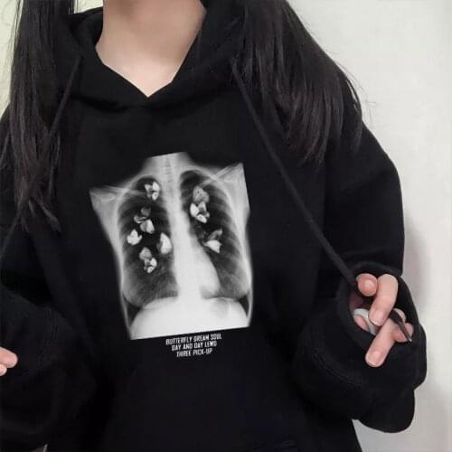 Sternum Butterfly Picture Hip Hop Art Vintage Pullover Sweatshirt Punk Streetwear Goth Harajuku Chic Casual Loose Women Hoodies
