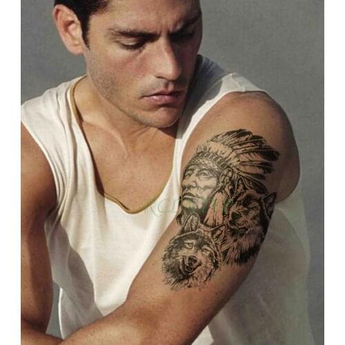 Waterproof Temporary Tattoo Sticker Lion Indian Tribal Mighty Warrior Tatto Flash Stickers Black Tatoo for Men Women