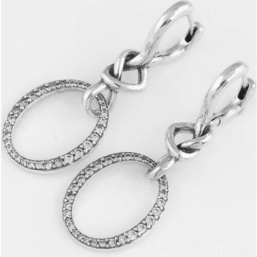 Original 925 Sterling Silver Earring Knotted Hearts Symbol Of Love Hanging Earrings For Women Wedding Gift Pandora Jewelry