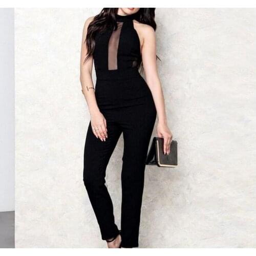 2017 New Arrivals Women Black Bandage Jumpsuits Halter Backless Sleeveless Bandage Jumpsuit Khaki Bodycon Rompers Wholesale