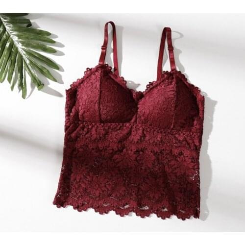 Women Lace Beauty Strap Sexy Camis Chest Pad Summer Crop Tops Sexy Gathered Push Up Bra Women\s Camisole Tank Top W3