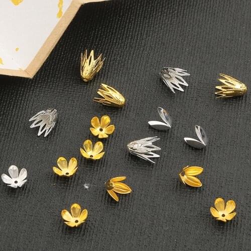 NEW 10pcs Metal End Cap Iron Beading Work Accessories Flowers Cap Needlework Gold Sliver Plated for DIY Jewelry Findings Making