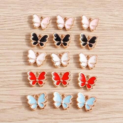 10pcs/lot 13*11mm Cute Enamel Butterfly Charms Pendants for Earrings Necklace Handmade Craft Colorful Charms DIY Jewelry Finding