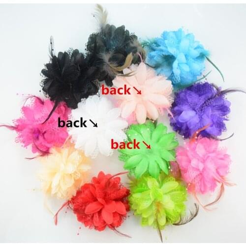 20pcs/lot Bridal Hair Accessories Feather Flower with Bead Corsage Fascinator Fabric Flowers without Clips 12 Color U Pick MH81