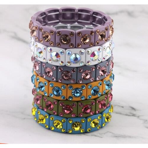 ZWPON Square Paint Base Glass Crystal Elastic Bracelets 2019 Fashion Luxury Tile Bead Bracelet Brand Designer Jewelry Wholesale
