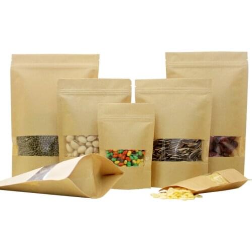 30pcs Wedding Packaging Bag Recyclable Food Bread Party Shopping Bags Brown Kraft Paper Gift Candy Bags For Boutique Zip Lock