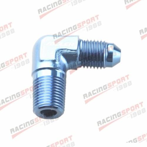 3AN AN3 AN-3 Male To 1/8" NPT Male 90 Degree Aluminum Fitting Adapter Blue