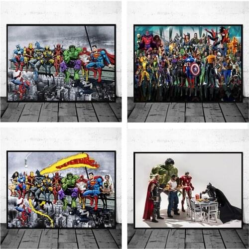 Abstract Street Graffiti Art Marvel Superheroes Lunch Atop A Skyscrape Canvas Painting Posters and Prints Wall Picture for Decor