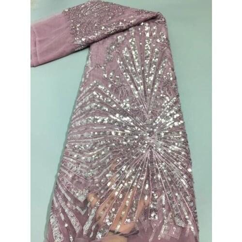 African Lace Fabric J-698886 High Quality Beaded with sequins Lace Nigerian Tulle Lace Fabrics Sewing French Lace Fabric