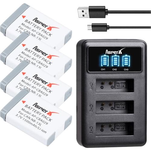 4Pcs 1500mAh NB-13L NB 13L Rechargeable Battery + LED 3-Ports USB Charger for Canon G5X G7X G9X G7 X Mark II SX720 HS Camera