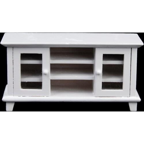 White Dollhouse Miniature Wooden TV Television Cabinet 1/12 Scale Doll House Furniture DIY Mini House Layout