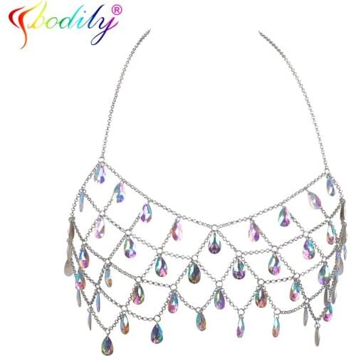 Ccbodily Dance underwear shiny fashion fringed rhinestone bra top body chain summer sexy gold metal diamond bra party club SA-7