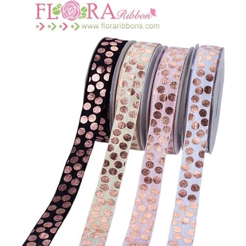 FLORAribbons rose gold foil printing polka dots ribbons fold over elastic