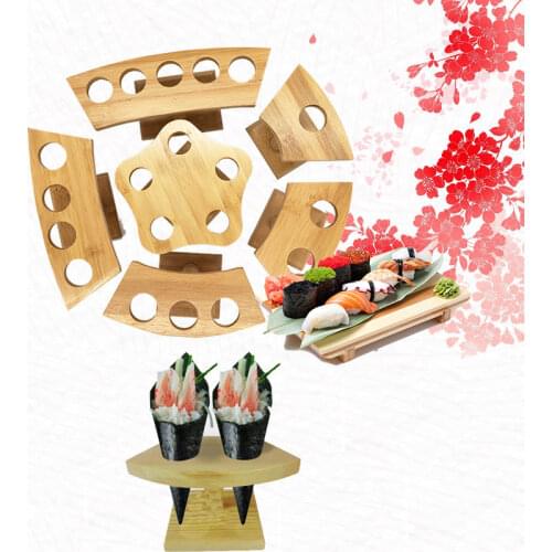 Sushi Holder Bamboo Stand Sushi Frame With Five Holders Temaki Cookware Food Display Stand Japanese Food Shelf Dinnerware 1pcs