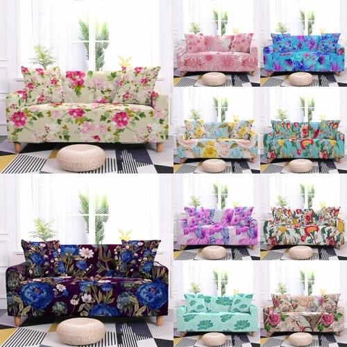 Elastic Sofa Cover Flowers Pattern Stretch Corner Couch Cover Anti-dust Sofa Slipcover Fully-wrapped for Dining Room
