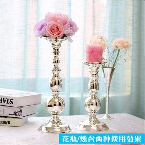 European silver plated metal tabletop vase decoration home Decorative Flowers tall vases for wedding metal flower vases HP044
