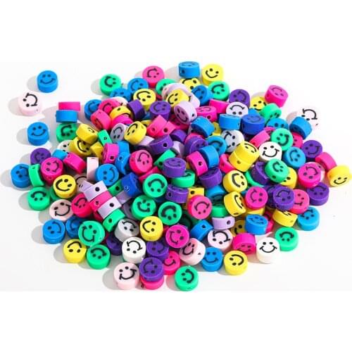 40pcs/Lot 10mm DIY Findings Clay Beads Smiling Face Smiley Beads Polymer Clay Beads for Jewelry Making Bracelet Necklace