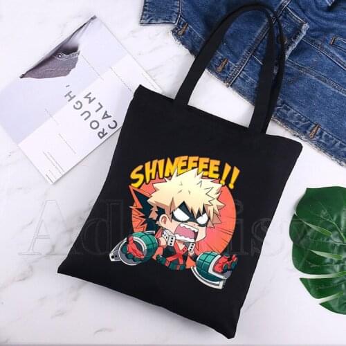 My Hero Academia Canvas Bag Casual Large Hand Bags for Women Ladies Shopping Handbag Print Large Capacity Bag Black