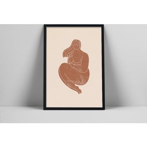 Thick Girl Art Print | Curvy Woman Line Art | Printable Plus Size Woman Poster | Neutral Color Wall Art | Minimalist Woman LCol