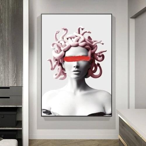 Vaporwave Sculpture of Medusa Canvas Painting Cover Face of Medusa Posters and Print Wall Art Picture for Living Room Home Decor